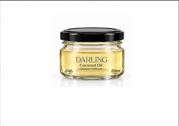Golden coconut oil jar Darling Cold-Pressed Coconut Oil – 250 ml